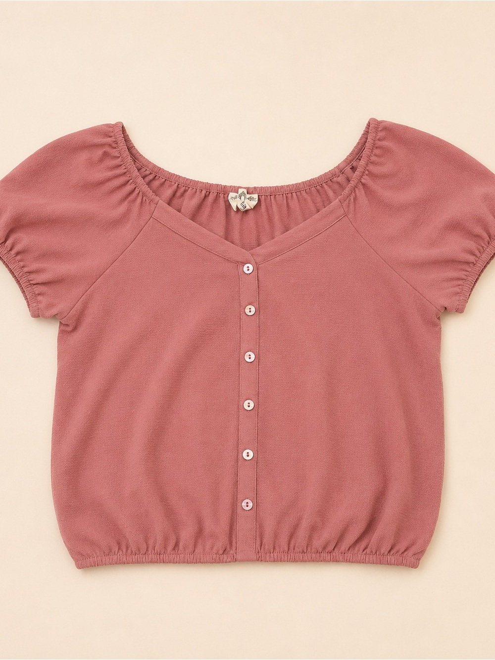 Pink Rose Dusty Mauve Cropped Peasant Top
